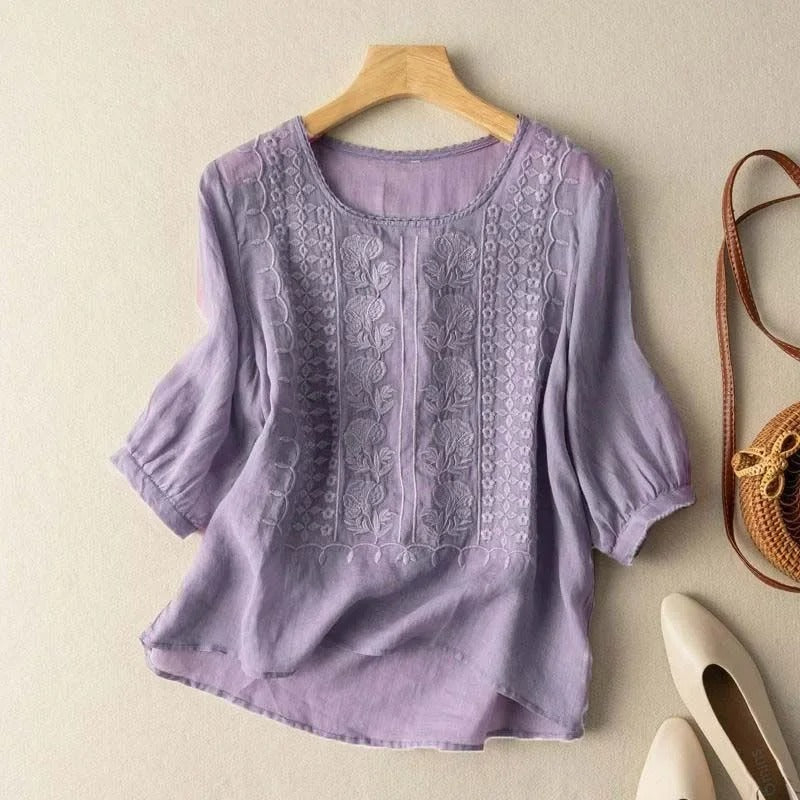 Dusk - Embroidered Cotton Bohemian Blouse