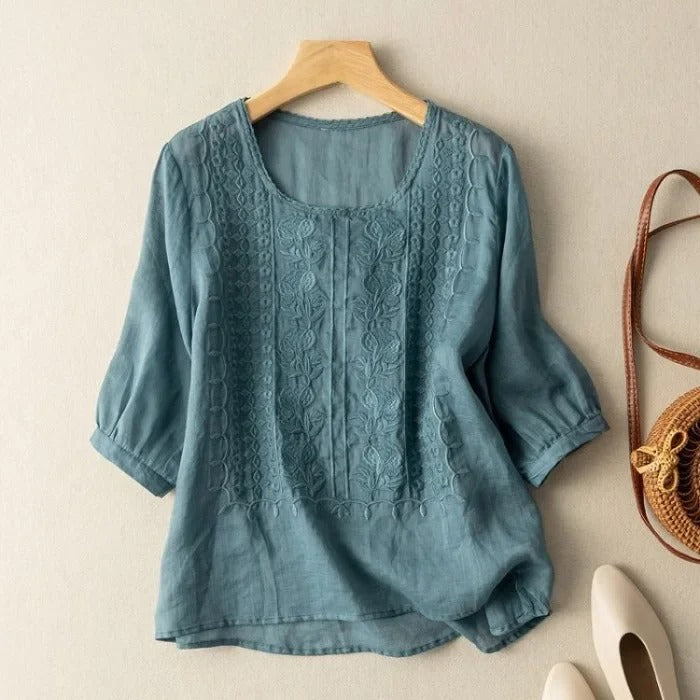 Dusk - Embroidered Cotton Bohemian Blouse