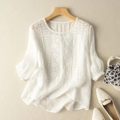 Dusk - Embroidered Cotton Bohemian Blouse